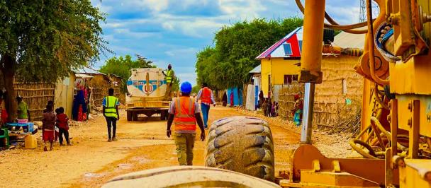 Construction works and vehicles on road